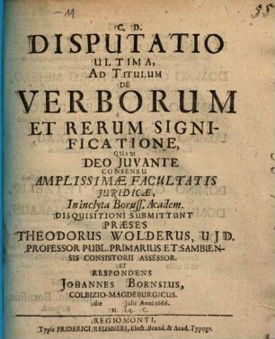 Disputatio Ultima, Ad Titulum De Verborum Et Rerum Significatione
