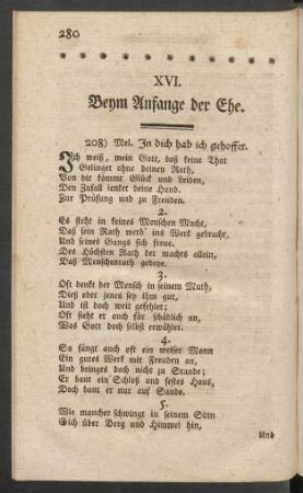 XVI. Beym Anfange der Ehe