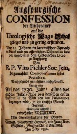 Augsburg Confession der Lutheraner auf die theologische Wag-Schal gelegt