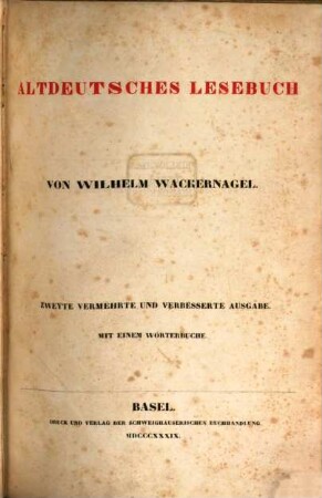 Deutsches Lesebuch. 1. Altdeutsches Lesebuch. Mit Wörterbuch