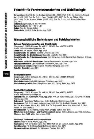 Fakultät für Forstwissenschaften und Waldökologie