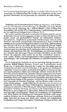 Niederlande und Nordwestdeutschland, Studien zur Regional- und Stadtgeschichte Nordwestkontinentaleuropas im Mittelalter und in der Neuzeit, Franz Petri zum 80. Geburtstag, hrsg. Wilfried Ehbrecht, Heinz Schilling, (Städteforschung, Veröffentlichungen des Instituts für vergleichende Städtegeschichte in Münster, Reihe A, 15) : Köln u.a., Böhlau, 1983