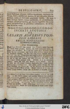 Incerti Auctoris De Caesaris Adversus Pompeii Liberos Bello Hispaniensi Commentarius.