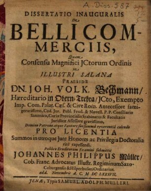 Dissertatio inauguralis de belli commerciis