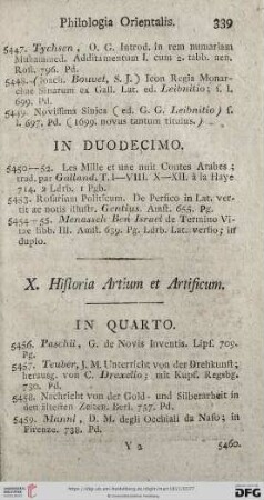 X. Historia Artium et Artificum