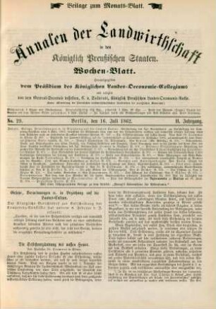 No. 29. Berlin, den 16. Juli 1862. II. Jahrgang.