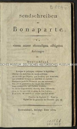 Kritischer offener Brief an Napoleon Bonaparte