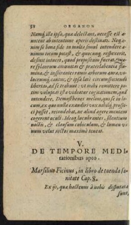 V. De Tempore Meditationibus apto.