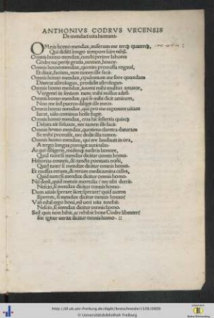 Anthonius Codrus Urcensis: De mendaci vita humani.