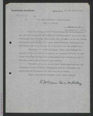 Brief von Philippine Freiin von Hertling an Dorothee von Velsen