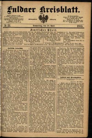 Ausgabe vom Donnerstag, den 30. April 1885.