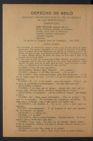 Derecho de asilo : Episodio dramático-radial, de la Guerra de las Montoneras.
