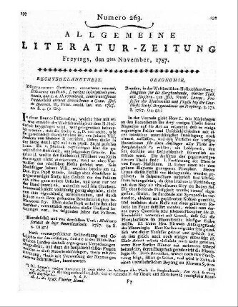 [Sammelrezension zweier englischsprachiger Rezensionszeitschriften] Rezensiert werden: 1. The monthly review. [August 1787]. London [1787] 2. The Critical review. [August 1787]. [London] [1787]