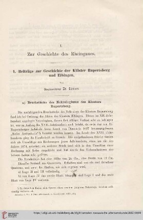 17: Zur Geschichte des Rheingaues, 1, Beiträge zur Geschichte der Klöster Rupertsberg und Eibingen