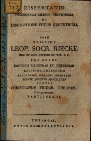 Dissertatio inauguralis medico-otretricia de dimunitione fetus obstetricia