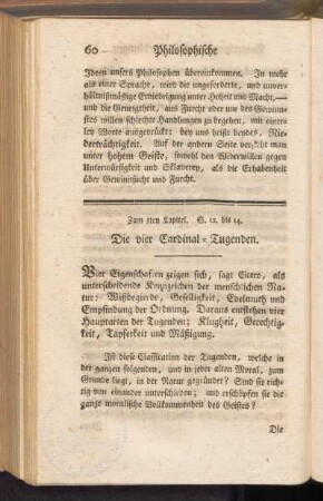 Zum 5ten Kapitel. Die vier Cardianl-Tugenden
