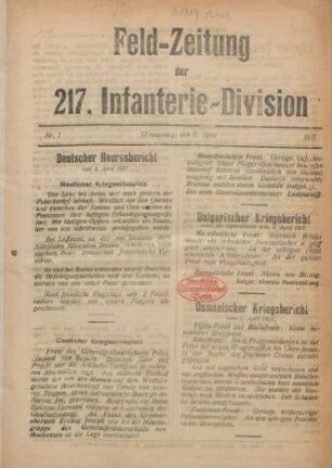 1917: Feldzeitung der 217. Infanterie-Division