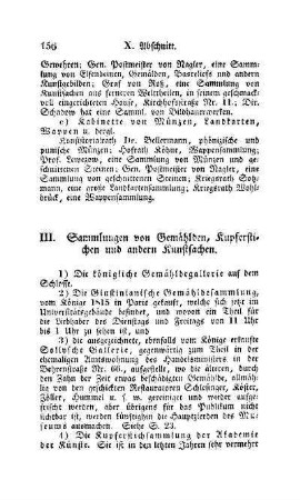 III. Sammlungen von Gemählden, Kupferstichen und andern Kunstsachen