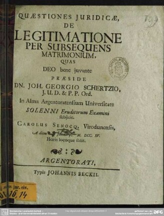 Quaestiones Iuridicae, De Legitimatione Per Subsequens Matrimonium