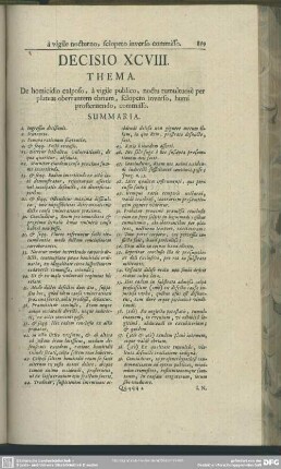 Decisio XCVIII. De homicidio culposo, a vigile publico, noctu tumultuose per plateas oberrantem ebrium, sclopeto inverso, humi prosternendo, commisso