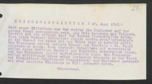 29 Kriegsnachrichten 10. Juni 1915