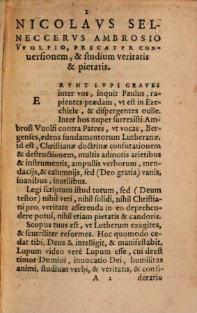 Nicolai Selnecceri Epistola Ad Ambrosium Wolffium Lutheromastiga
