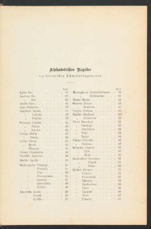 Alphabetisches Register der lateinischen Schmetterlingsnamen.