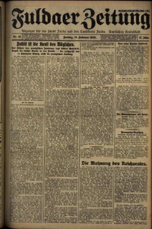 Erste Ausgabe vom Freitag, den 21. Februar 1930.