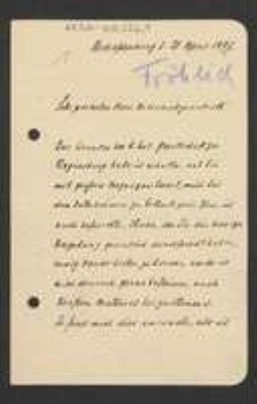 Brief von Carl Fröhlich an Unbekannt
