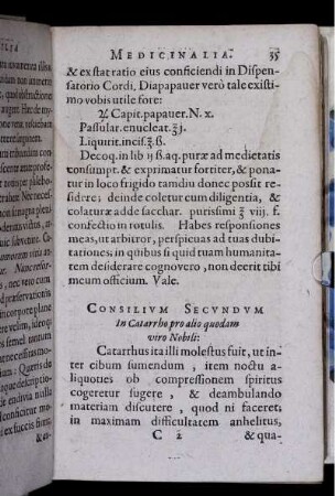 Consilium Secundum. In Catarrho pro alio quodam viro Nobili