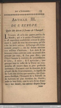 Article III. De L'Europe
