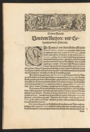 Neben=Bericht Von dem Authore/ ...