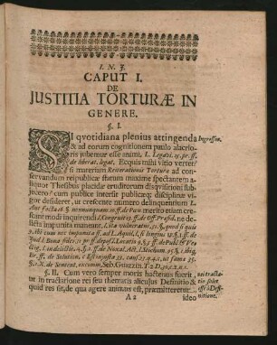 Caput I. De Iustitia Torturae In Genere.