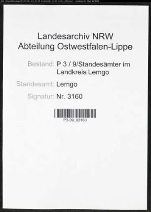 Sterberegister Standesamt Lemgo