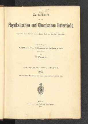 28.1915: Zeitschrift für den physikalischen und chemischen Unterricht