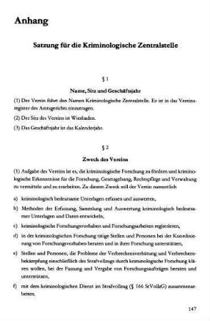 147-156, Anhang: Satzung für die Kriminologische Zentralstelle