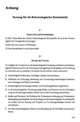 147-156, Anhang: Satzung für die Kriminologische Zentralstelle