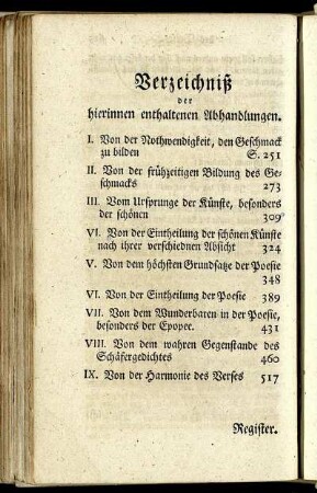 Verzeichniß der hierinnen enthaltenen Abhandlungen.