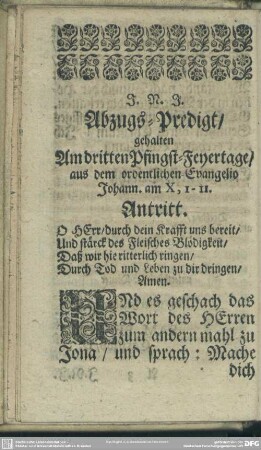 Predigt : Abzugs-Predigt, Antritt, Text, Eingang, Abhandelung, Gebrauch, Schluß