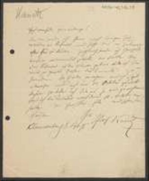 Brief von August Kanitz an Unbekannt