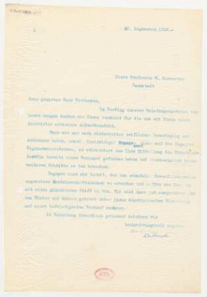 Brief an Willy Burmester : 20.09.1910