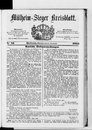 Mülheim-Sieger Kreisblatt. 1855-1855