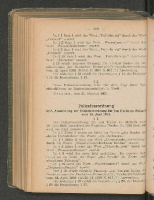 Polizeiverordnung, betr. Abänderung der Polizeiverordnung für den Hafen zu Maltsch vom 16. Juni 1925. § 1.