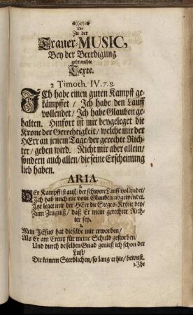 Die Zu der Trauer-Music, Bey der Beerdigung gebrauchte Texte.