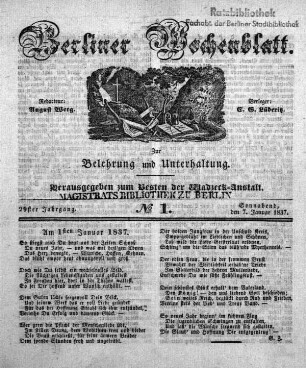 No. 1, Sonnabend, den 7. Januar 1837.