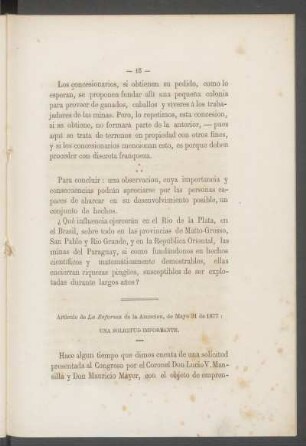Una solicitud importante. : Artículo de "La Reforma" de la Asunción, de Mayo 31 de 1877.