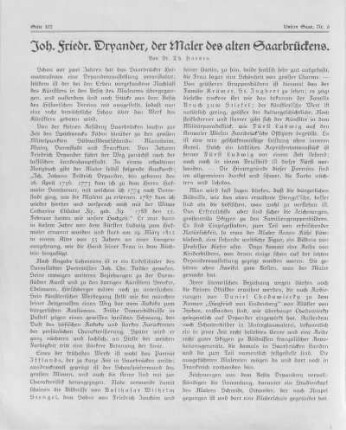 Joh.Friedr. Dryander, der Maler des alten Saarbrückens.