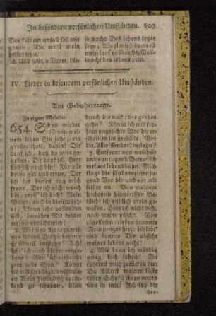 IV. Lieder in besondern persönlichen Umständen.