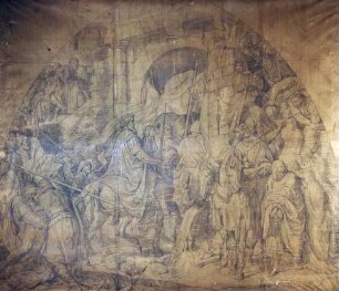 Einzug Karls des Großen in Pavia im Jahre 774. Zweiter von fünf Kartons für die Fresken im Kaisersaal des Rathauses zu Aachen