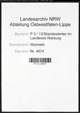 Sterberegister Standesamt Wormeln